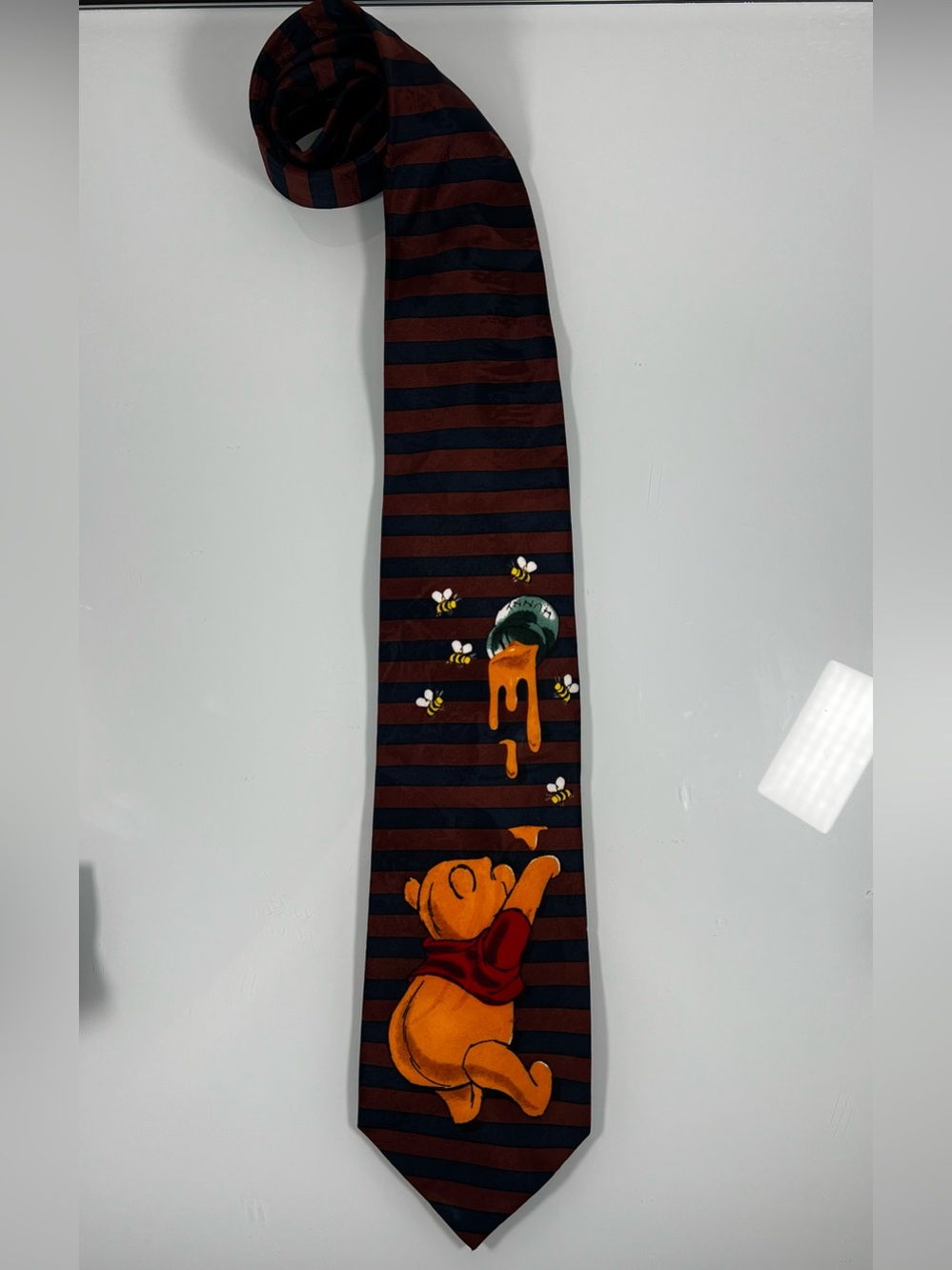Vintage Disney Winnie the Pooh "Climb for the Honey" Tie – Maroon & Navy Striped